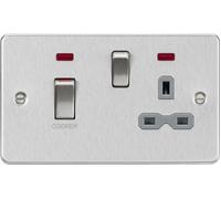 Knightsbridge FPR83MNBCG Flat Plate 45A DP Cooker Switch + 13A Switched Socket + Neons - Brushed Chrome + Grey Insert