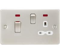 Knightsbridge FPR83MNPLW Flat Plate 45A DP Cooker Switch + 13A Switched Socket + Neons - Pearl + White Insert