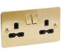 Knightsbridge FPR9000BB Flat Plate 13A 2G DP Switched Socket-Brushed Brass with Black Insert, 230 V