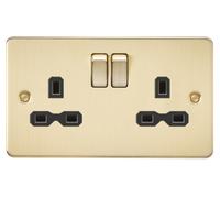 Knightsbridge Flat plate 13A 2G DP switched socket - brushed brass with black insert - FPR9000BB