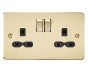 Knightsbridge FPR9000BB Flat Plate 13A 2G DP Switch Socket - Brushed Brass + Black Insert