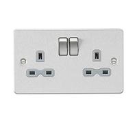 Knightsbridge FPR9000BCG Flat Plate 13A 2G DP Switch Socket - Brushed Chrome + Grey Insert