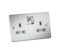 Knightsbridge FPR9000BCG Flat Plate 2G Dp Switched Socket, Silver