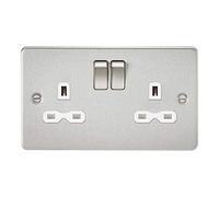 Knightsbridge FPR9000BCW Flat Plate 13A 2G DP Switch Socket - Brushed Chrome + White Insert