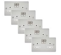 Knightsbridge FPR9000BCWx5 Flat Plate 13A 2G DP Switch Socket - Brushed Chrome + White Insert (5 Pack)