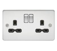 KnightsBridge Flat plate 13A 2G DP switched socket - polished chrome with black insert