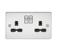 Knightsbridge FPR9000PC Flat Plate DP Switched Socket, Polished Chrome with Black Insert, 13 A, 2G