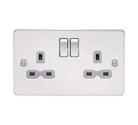 Knightsbridge FPR9000PCG Flat Plate DP Switched Socket, Polished Chrome with Grey Insert, 13 A, 2G