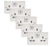 Knightsbridge FPR9000PCGx5 Flat Plate 13A 2G DP Switch Socket - Polished Chrome + Grey Insert (5 Pack)