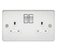 Knightsbridge FPR9000PCW Flat Plate 13A 2G DP Switch Socket - Polished Chrome + White Insert