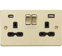 Knightsbridge Switched Socket FPR9940BB - 13A 2G + USB A+C 5V/4A shared - Brushed Brass Black Insert