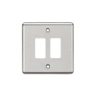 Knightsbridge GDCL2BC Rounded Edge 2G Grid Faceplate - Brushed Chrome