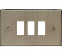 Knightsbridge GDCS3AB Square Edge 3G Grid Faceplate - Antique Brass