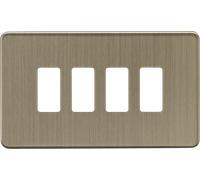 Knightsbridge GDSF004AB Screwless 4G Grid Faceplate - Antique Brass