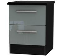 Knightsbridge Grey Gloss and Black 2 Drawer Bedside Cabinet