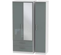Knightsbridge Grey Gloss and White 3 Door Combi Wardrobe - 1 Mirror and LHF 2 Drawers
