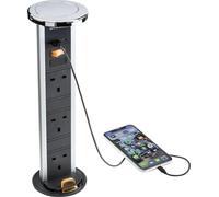 Knightsbridge IP54 3G Pop-Up Socket with Dual USB Charger A+C (FASTCHARGE) - Polished Chrome Cap