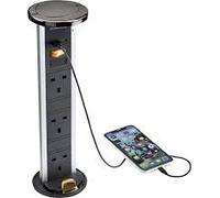Knightsbridge IP54 3G Pop-Up Socket with Dual USB Charger A+C (FASTCHARGE) - Black Nickel Cap