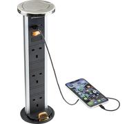 Knightsbridge IP54 3G Pop-Up Socket with Dual USB Charger A+C (FASTCHARGE) - Brushed Chrome Cap