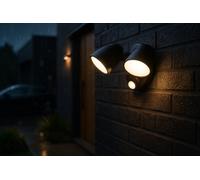 Knightsbridge 110-230V IP65 Twin Head Black 20W Security Floodlight with PIR, Sensor, CCT and Manual Override, SL20CCTB