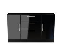 Knightsbridge Large Sideboard Black 2 Doors 2 Shelves 3 Drawers 128cm