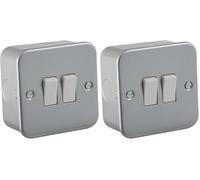 Knightsbridge M3AV000 10 A 2-Gang 2 Way Metal Clad Switch - Silver 1 unit (Pack of 2)