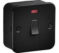 Knightsbridge M8341NTB Metalclad 20A 1G DP Switch with Neon - Textured Sand Black Finish