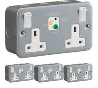Knightsbridge M9RCD Metal CLAD 13A 2G DP RCD Switched Socket - 30mA (Type A), Powder-Coated Silver/Grey, 81.0 mm*50.0 mm*142.0 mm (Pack of 4)