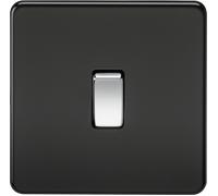 KNIGHTSBRIDGE MATT BLACK SCREWLESS Switches & Sockets CHROME ROCKER + USB