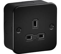 Knightsbridge Metal clad 13A 1G Unswitched Socket, Textured Sand Black Finish