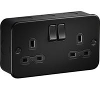 Knightsbridge Metal Clad 13A 2G DP Switched Socket - Textured Sand Black Finish