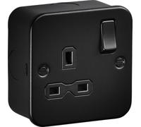 Knightsbridge Metalclad 13A 1G DP Switched Socket - Textured Sand Black Finish