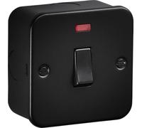 Knightsbridge Metalclad 45A 1G DP Switched with Neon - Textured Sand Black Finish