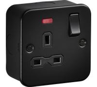 Knightsbridge MR7000NTB Metalclad 13A 1G DP Switched Socket with Neons - Textured Sand Black Finish