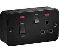 Knightsbridge MR8333NTB Metalclad 45A DP Switch and 13A DP Switched Socket with Neons - Textured Sand Black Finish