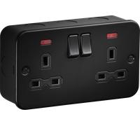 Knightsbridge MR9000NTB Metalclad 13A 2G DP Switched Socket with Neons - Textured Sand Black Finish