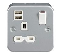 Knightsbridge MR9124 Metal Clad 13A 1G Switched Socket + 2x USB(2.4A)
