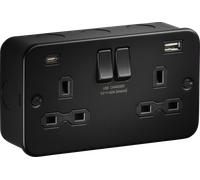 Knightsbridge MR9940TB Metalclad 13A 2G SP Switched Socket with Dual USB A+C - Textured Sand Black Finish