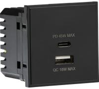 Knightbridge Dual USB Charger A+C (18W QC / 45W USB-PD) 50 x 50mmm - Black