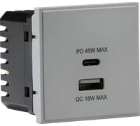 Knightsbridge NETUSBPDGY Dual USB Charger C (18W QC/45W USB-PD) 50x50mm - Grey