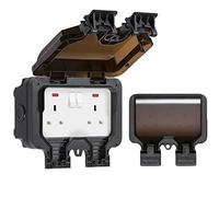 Knightsbridge OP9N Outdoor Weatherproof Double Socket IP66, Black,84.0 mm*153.0 mm*170.0 mm