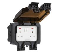 Knightsbridge OP9N Weatherproof IP66 13A 2G DP Switched Socket + Neon - Black