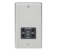 Knightsbridge Round Edge Dual Voltage Shaver Socket in Brushed Chrome with Black Insert