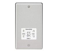 Knightsbridge Round Edge Dual Voltage Shaver Socket in Brushed Chrome with White Insert