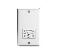 Knightsbridge Round Edge Dual Voltage Shaver Socket in Polished Chrome with White Insert