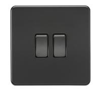 KnightsBridge Screwless 10AX 2G 2-Way Switch - Matt Black with black rockers