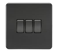 KnightsBridge Screwless 10AX 3G 2-Way Switch - Matt Black with black rockers