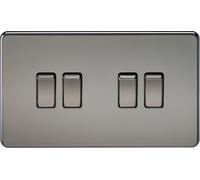 Knightsbridge SF4100BN Screwless 10 A 4-Gang 2 Way Switch, Black Nickel