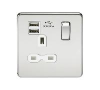 Netlighting Knightsbridge Screwless 13A 1G Switched Socket with Dual Usb Charger
