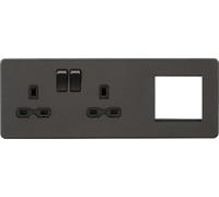 Knightsbridge Screwless 13A 2G DP Socket + 2G Modular Combination Plate - Smoked Bronze